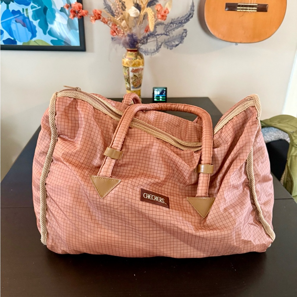 Checkers Tan Travel Bag with Lightweight Design and Versatile Use